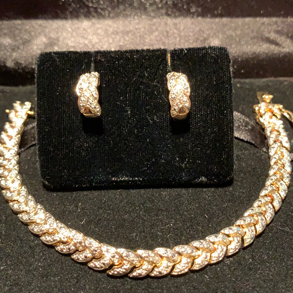 18 Kt Gold Over Sterling Bracelet  Earrin